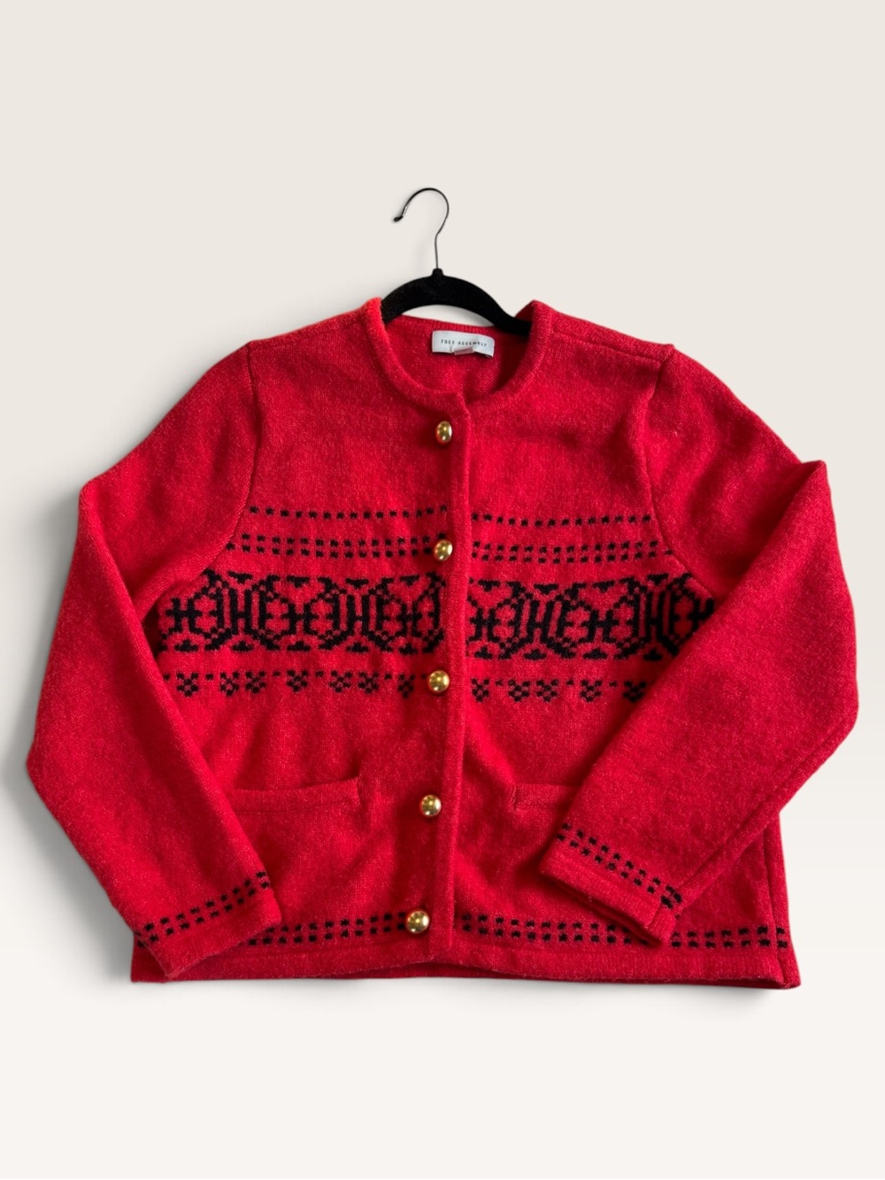Free Assembly Fair Isle Wool Blend Cardigan Sweater Women’s Large Red